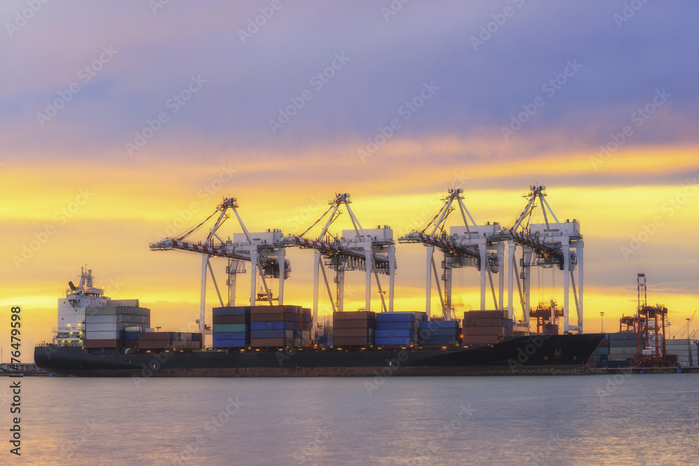 Container Cargo freight ship with working crane loading Container Cargo freight ship with working crane loading