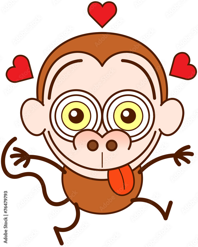 Fototapeta premium Crazy monkey jumping out of joy and feeling in love