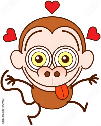 Crazy monkey jumping out of joy and feeling in love