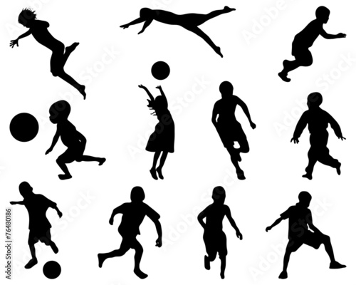 Silhouettes of children playing, vector