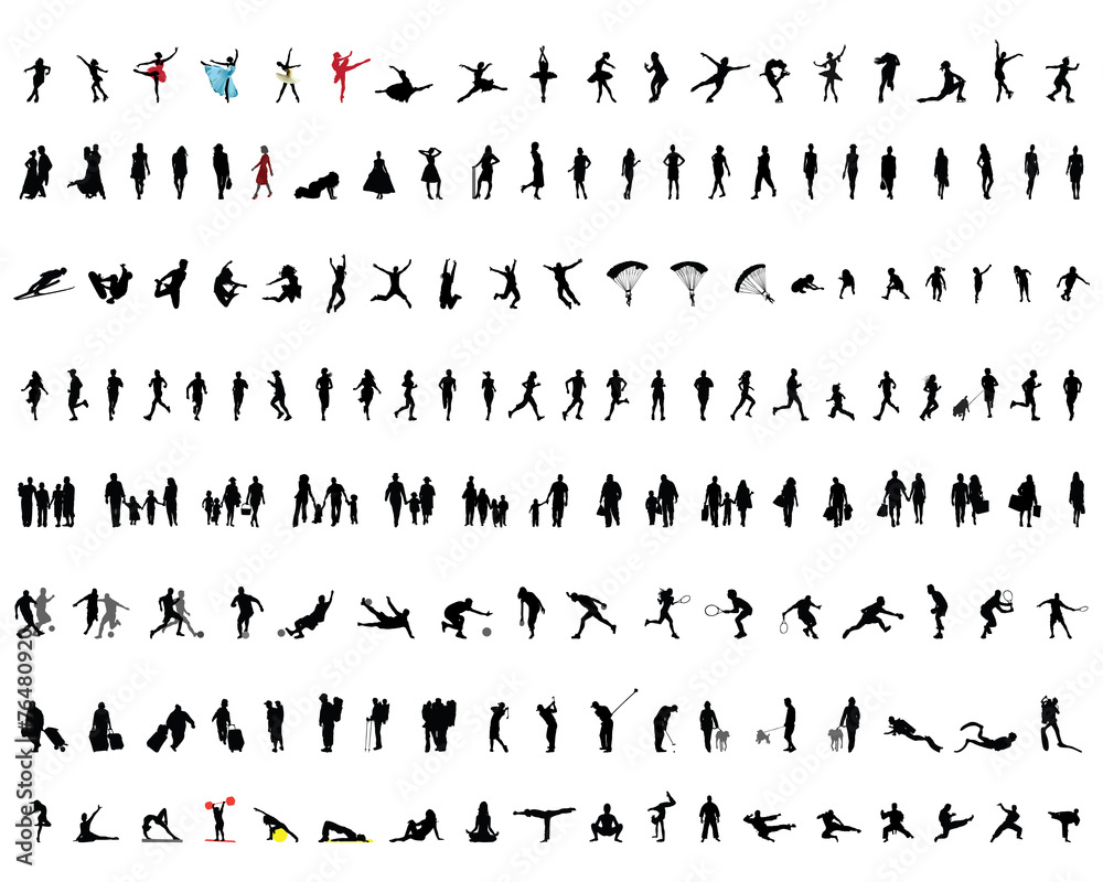 Big collection of silhouettes of people 2, vector