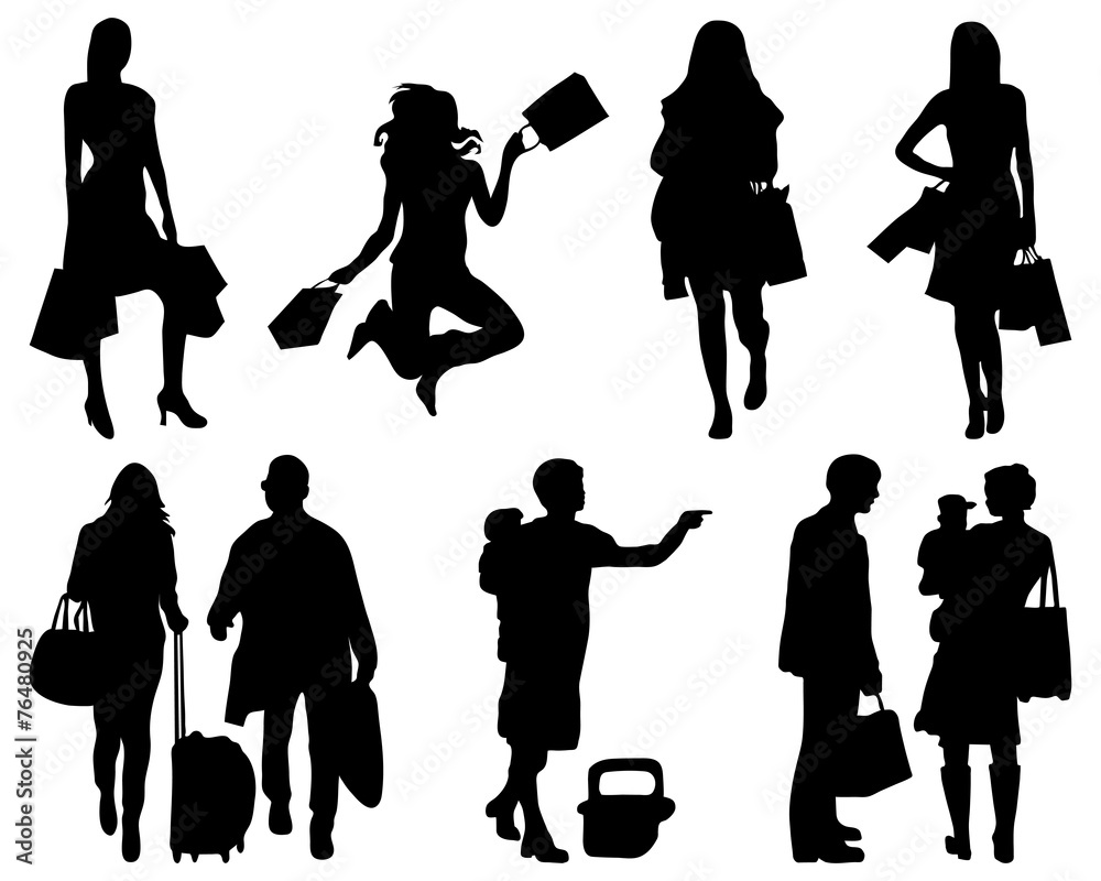 Silhouettes of people in shopping, vector Stock Vector | Adobe Stock