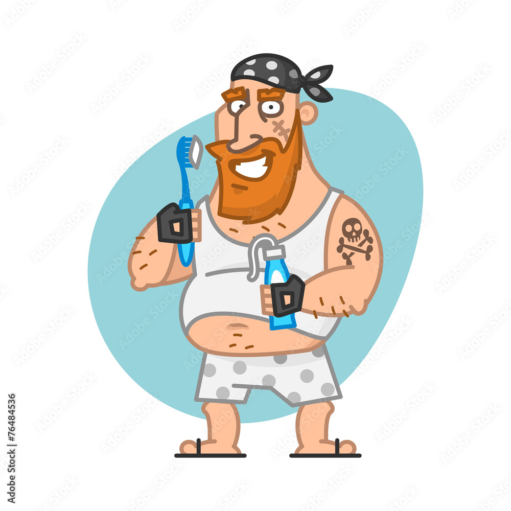 Biker man holding toothbrush and toothpaste Biker man holding toothbrush and toothpaste