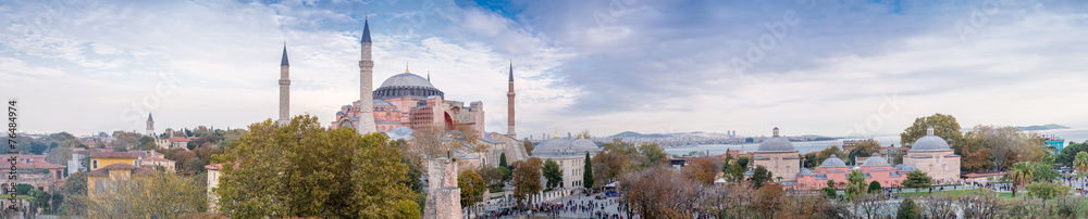 Panoramic aerial view of Hagia Sophia in Istanbul