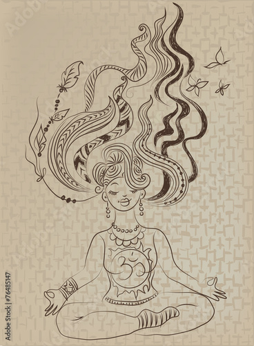 Meditating girl with tousled hair