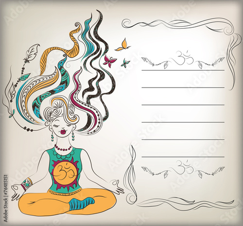 Meditating girl with background for text