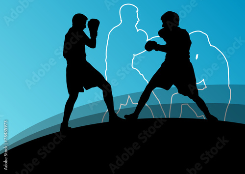 Boxing active young men box sport silhouettes abstract backgroun