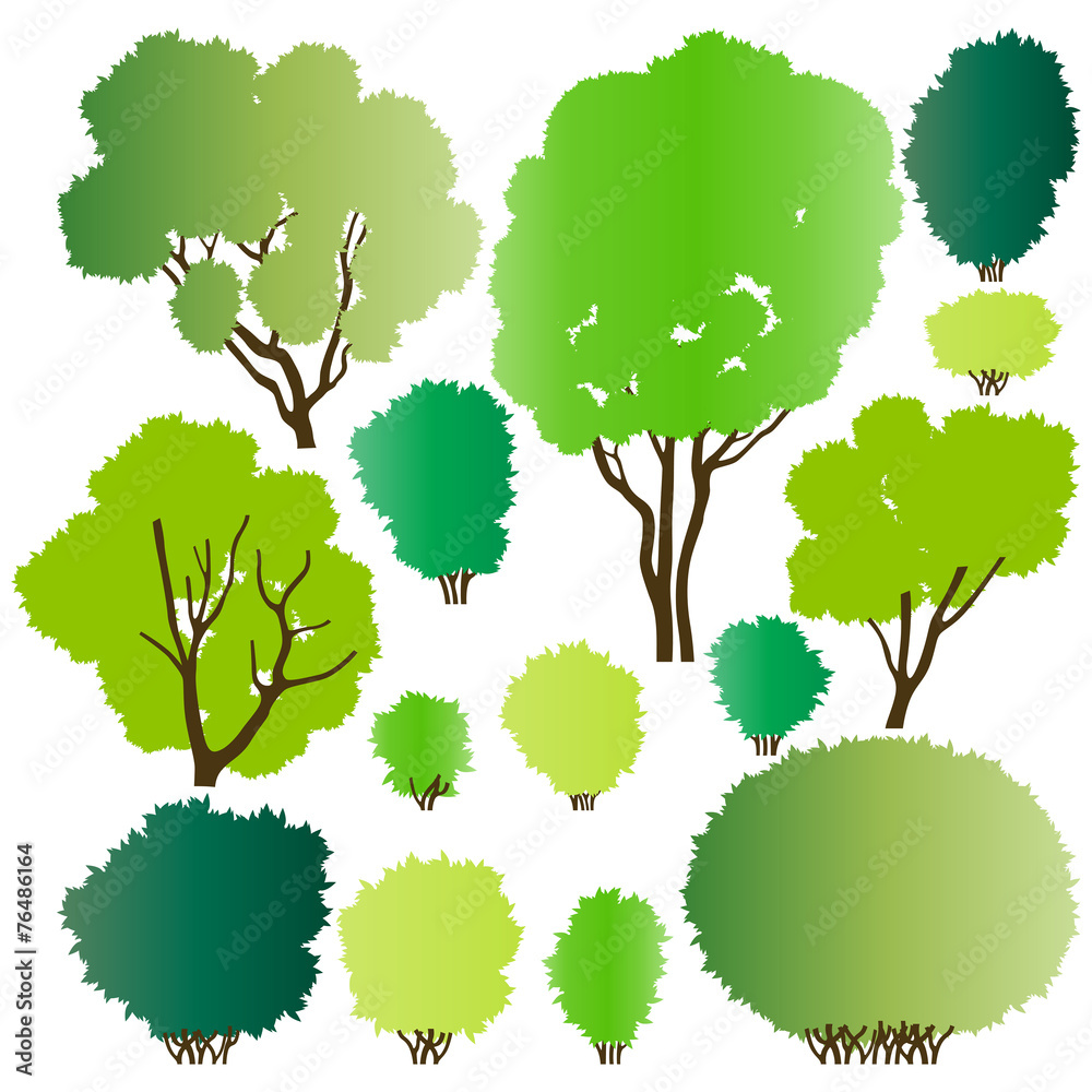Fototapeta premium Forest trees silhouettes illustration collection background vect