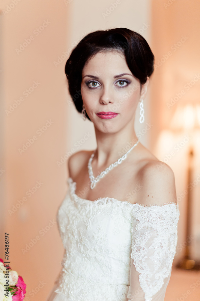 Romantic rich happy girl in bridal dress Romantic rich happy girl in bridal dress