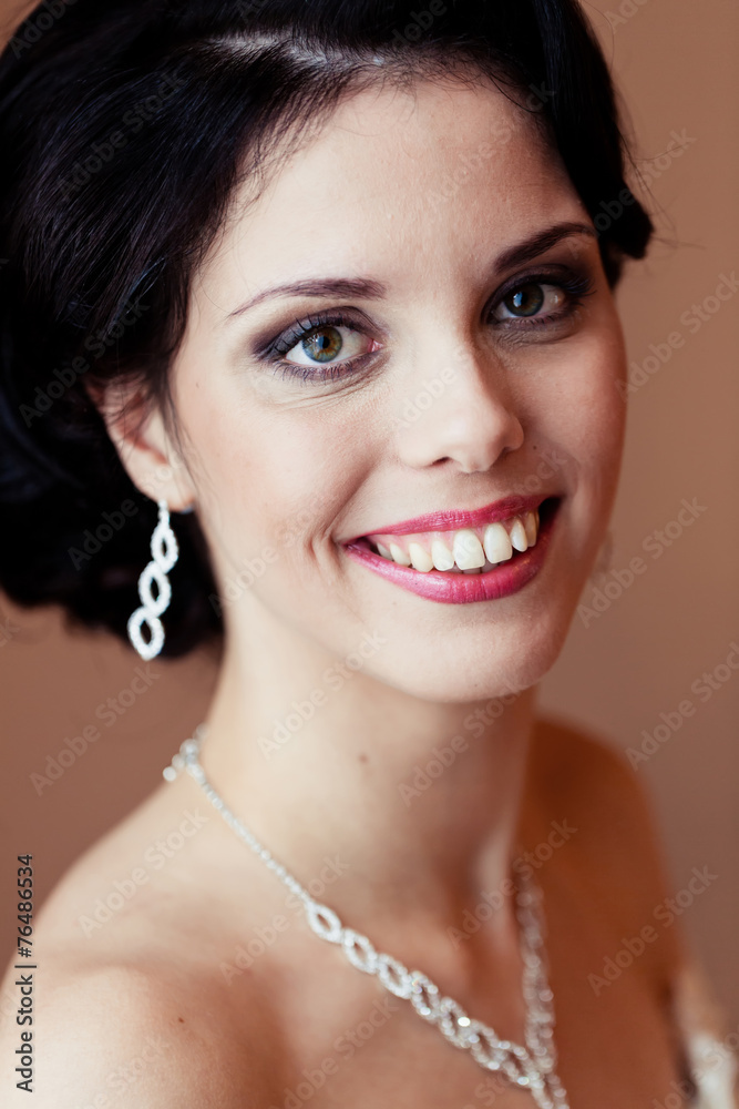Romantic rich happy girl in bridal dress Romantic rich happy girl in bridal dress