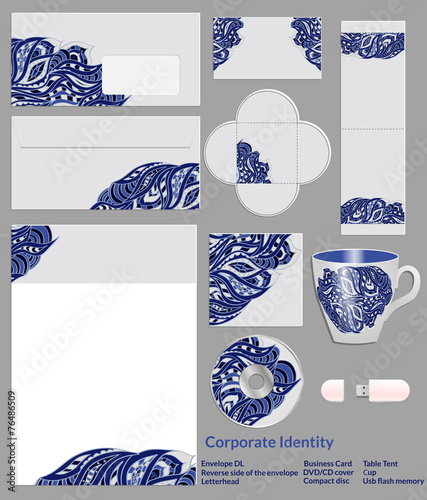 Design of corporate identity. Blue abstract doodles pattern