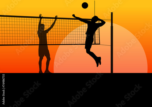 Active young men volleyball player sport silhouettes in abstract