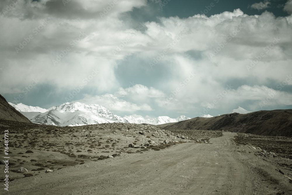 Tajikistan. Pamir highway. Road to the clouds. Toned Tajikistan. Pamir highway. Road to the clouds. Toned