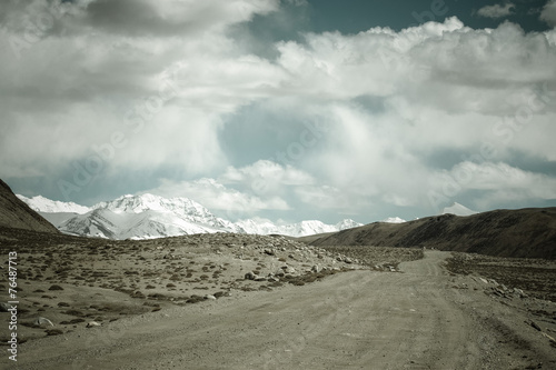 Tajikistan. Pamir highway. Road to the clouds. Toned