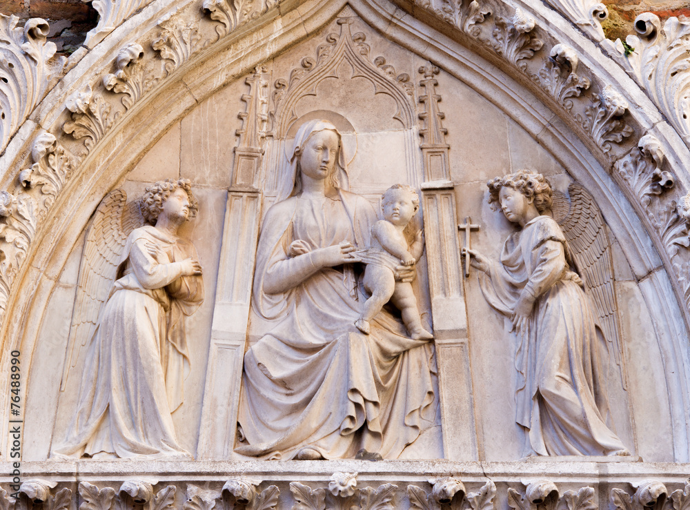 Venice - Relief of Madonna on the Church Santa Maria  dei Frari.