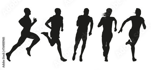 Set of silhouettes of runners. Collection of vector outlines of