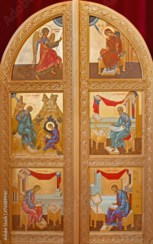 Bruges - door to presbytery with the icons in orthodox church