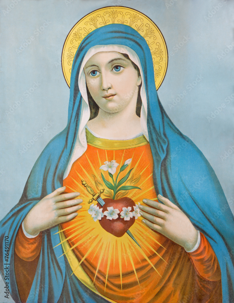 The Heart of Virgin Mary. Typical catholic image foto de Stock | Adobe ...