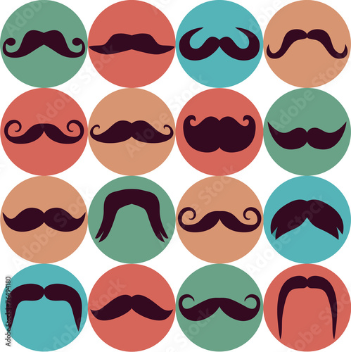 Moustaches set. Design elements.Seamless pattern.