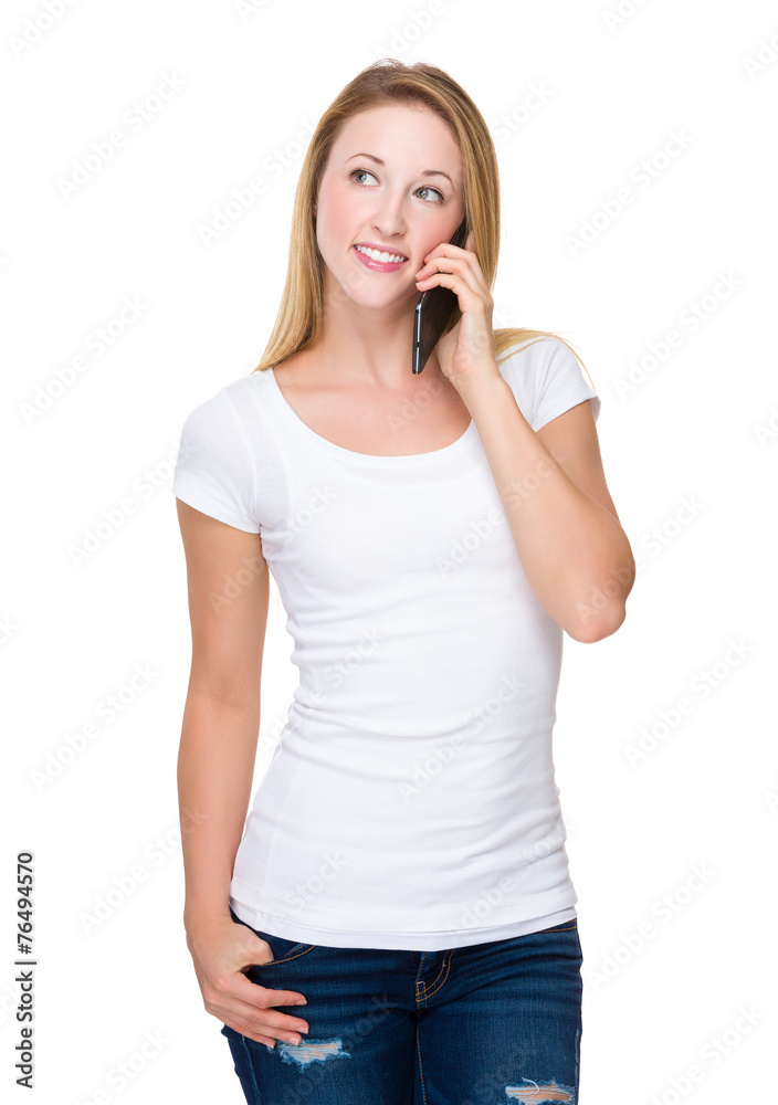 Fototapeta premium Young Woman talk to cell phone