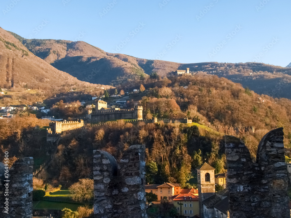Bellinzona, view of the castles of Montebello and Sasso Corbaro