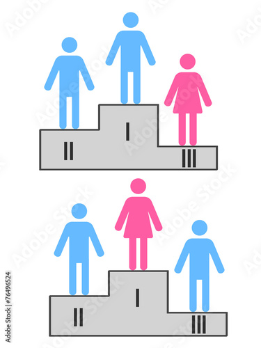 sport podium with male and female figures as winners