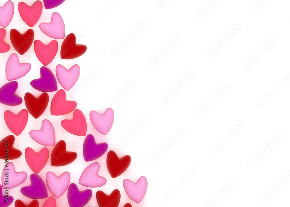 small pink valentine velvet hearts on white