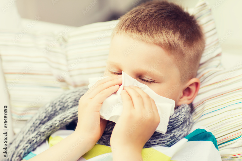 ill boy with flu at home