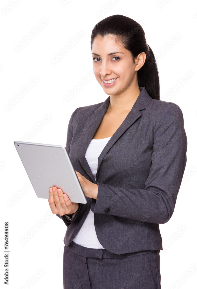 Caucasian Businesswoman use of tablet Caucasian Businesswoman use of tablet