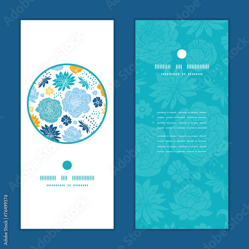 Vector blue and yellow flowersilhouettes vertical round frame