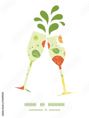 Vector fresh salad toasting wine glasses silhouettes pattern