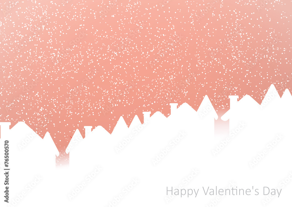 Winter city under the snow on a pink background Winter city under the snow on a pink background