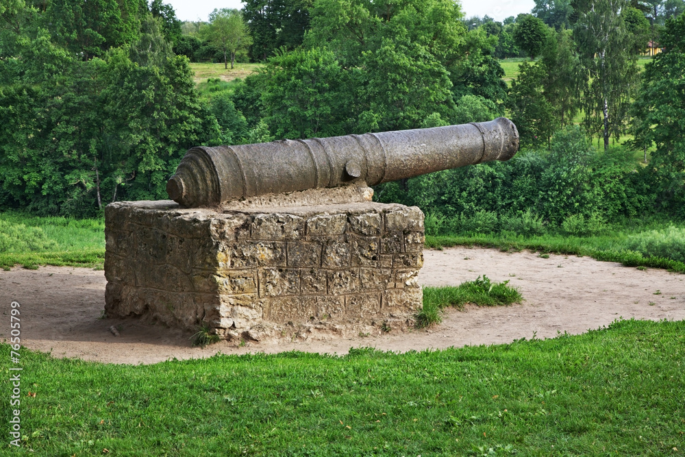 Gun in Bauska Castle. Bauska. Latvia