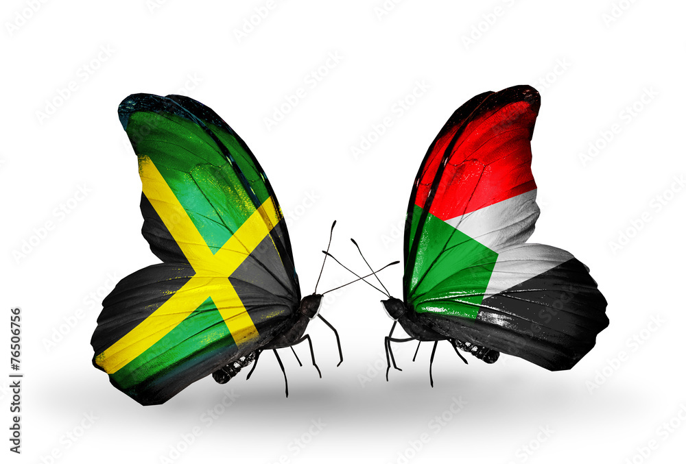 Two butterflies with flags Jamaica and Sudan Stock Illustration Adobe