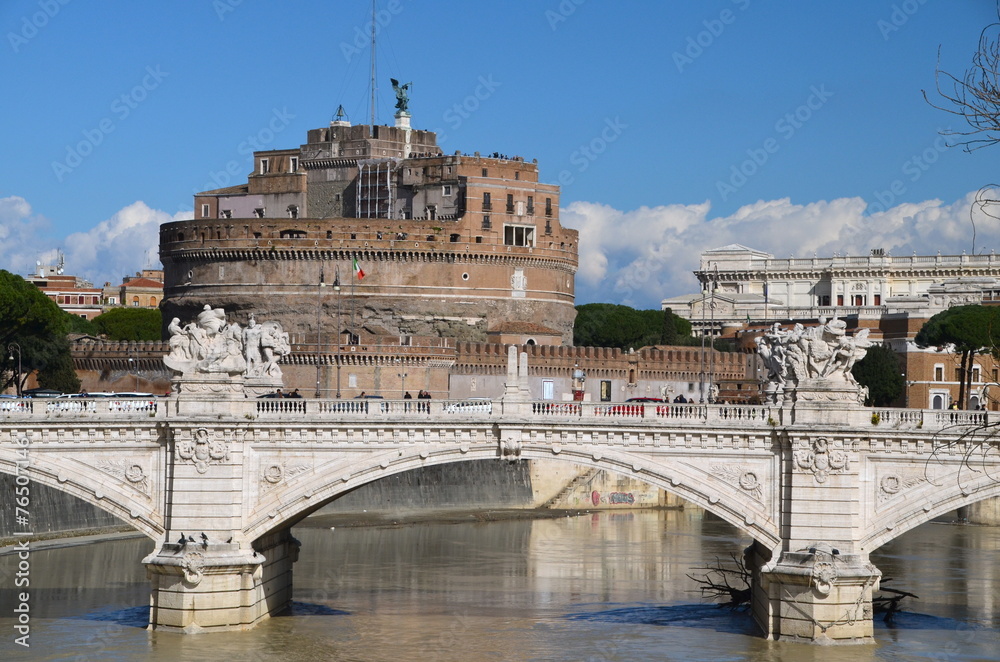 Castel Sant'angelo view from river Tiber, in Rome, Italy.