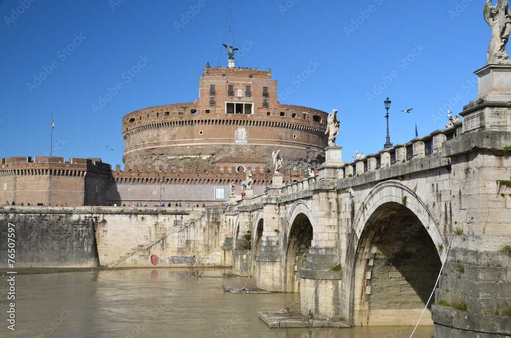 Castel and Ponte Sant'Angelo in Rome, Italy.