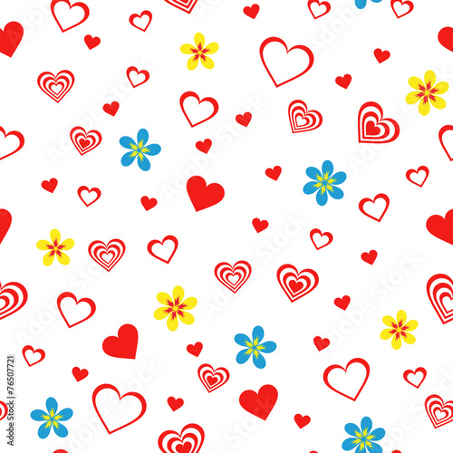 Seamless pattern with hearts and flowers