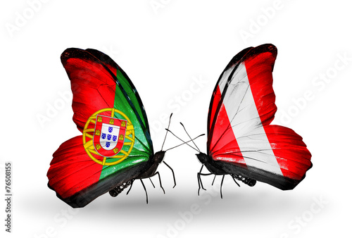 Two butterflies with flags Portugal and Peru