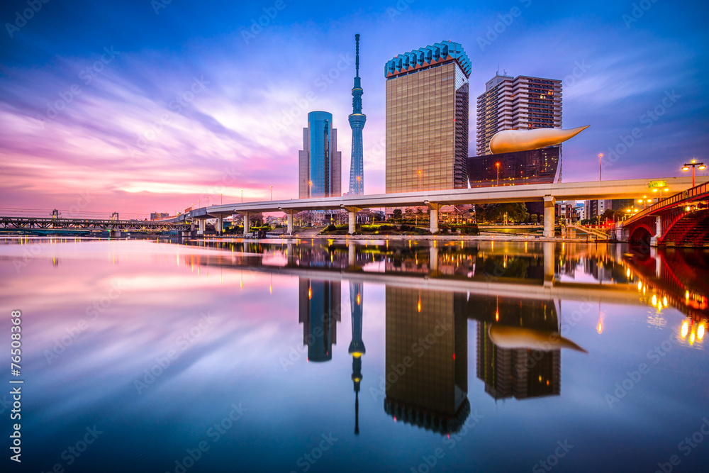 Naklejka premium Tokio, Japonia Skyline na rzece Sumida
