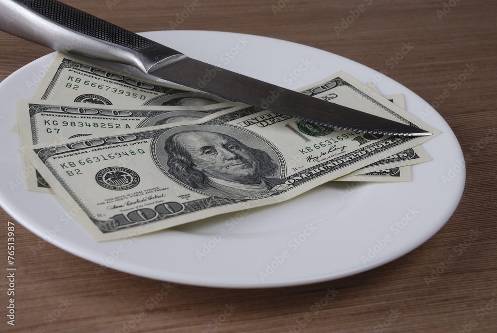 Dollar bank note money in the white plate