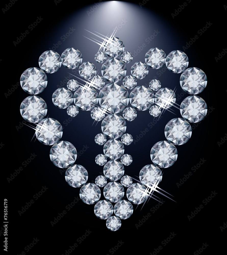 Diamond heart and Christian Cross, vector illustration Diamond heart and Christian Cross, vector illustration