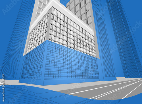 Wireframe urban city  on a blue background