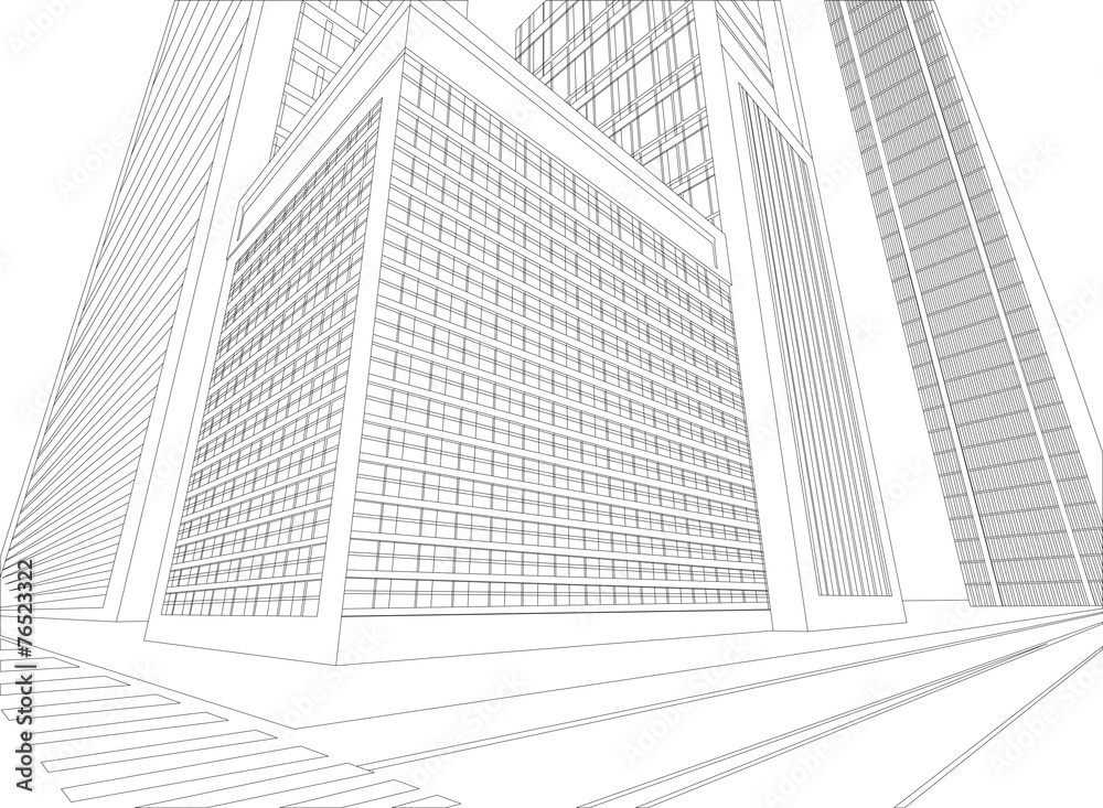 Wireframe urban city on a white background