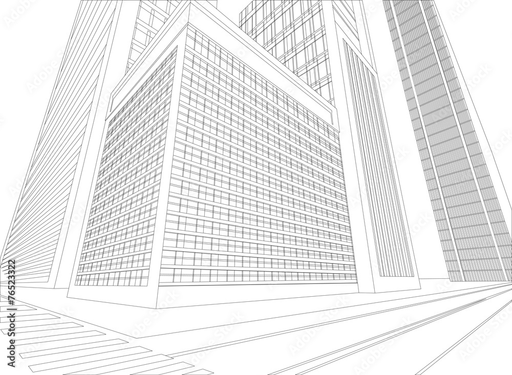 Fototapeta premium Wireframe urban city on a white background