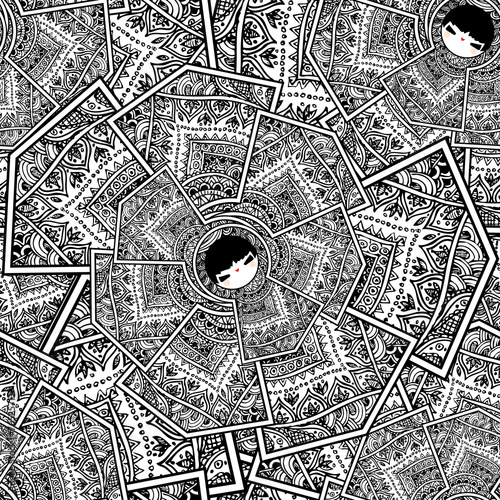 Vector seamless background with babushka matryoshka dolls