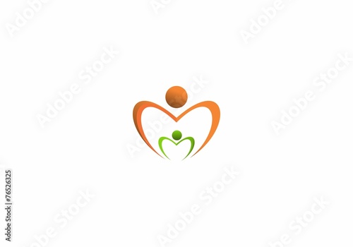 Abstract mom kid  people love heart icon logo