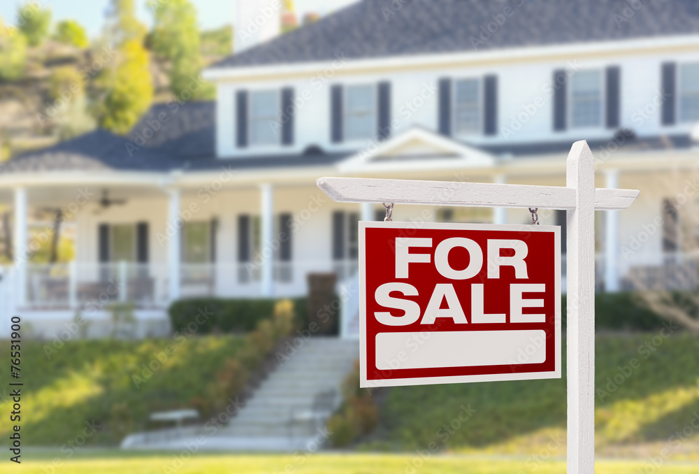 Home For Sale Sign in Front of New House Home For Sale Sign in Front of New House