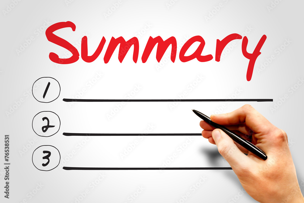 SUMMARY blank list, business concept SUMMARY blank list, business concept