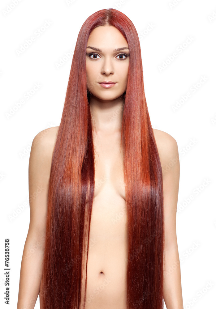 Nude woman with long red hair Stock Photo | Adobe Stock