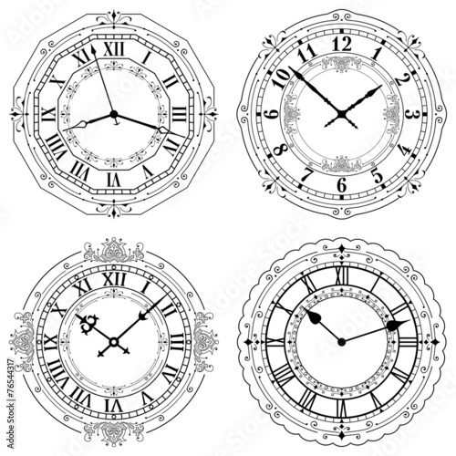 Set of different decorated clock faces. Editable Clock.